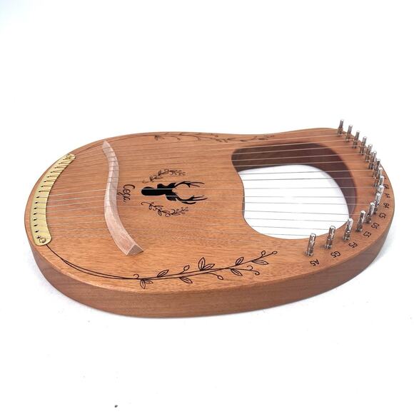 Cega 16-String Lyre Harp – Solid Wood Engraved Instrument Case & Tools - Picture 3 of 6